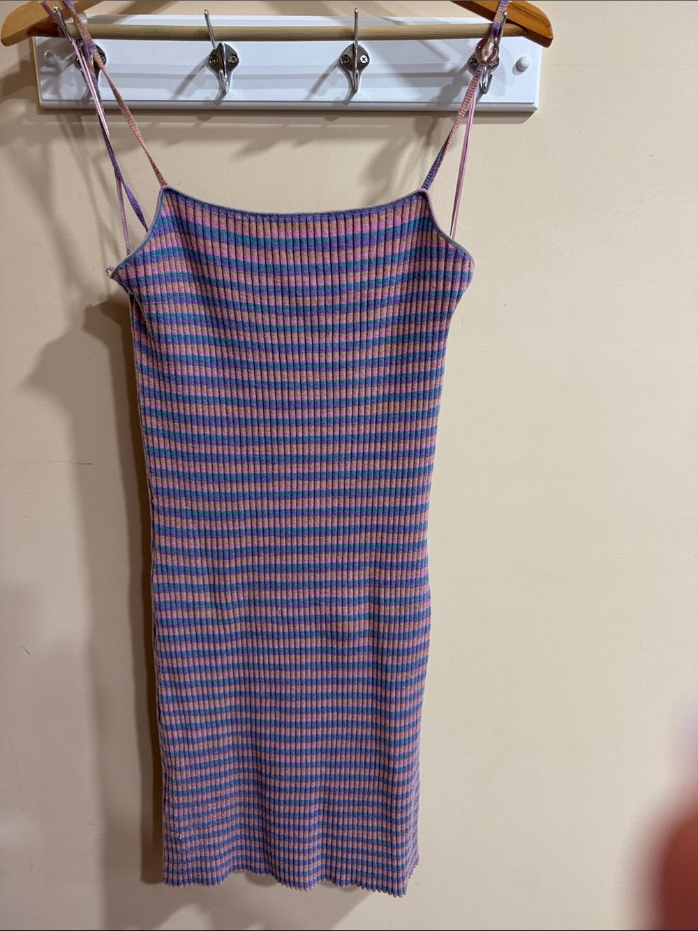 Rails Pink and Blue Striped Ribbed Midi Slip Dress